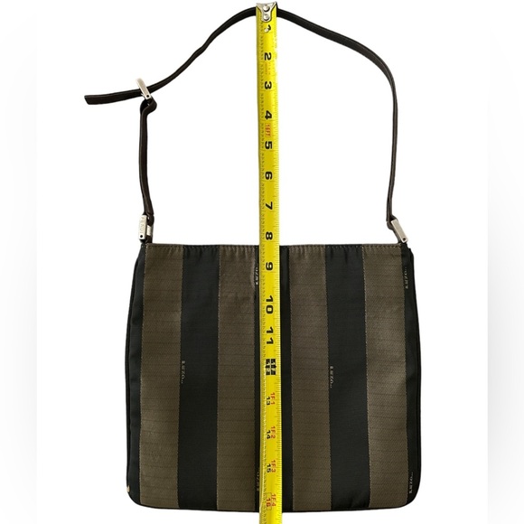 Authentic FENDI Pequin Crossbody Messenger Bag Brown Striped Canvas Vintage - Picture 7 of 13